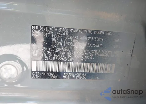 2021 Toyota Rav4 Adventure z USA, uszkodzony, nr VIN 2T3J1RFV5MW240963